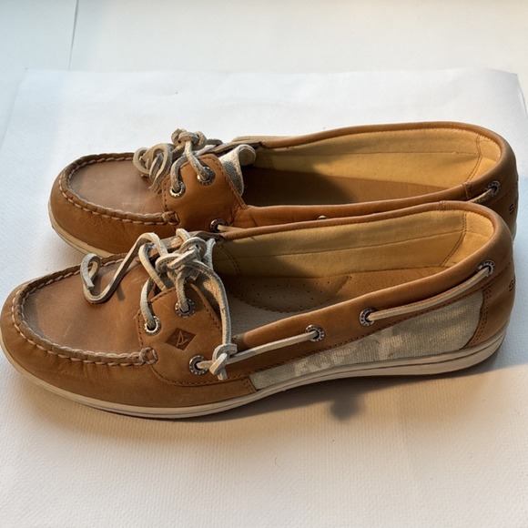 Sperry Shoes - Sperry Tan Leather Boat Shoes Flats Lace Up Round Toe for Women